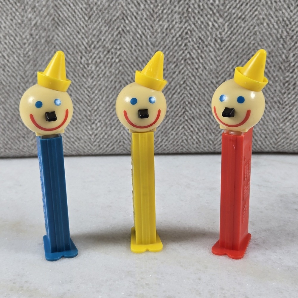 Vintage 1999 Jack In The Box PEZ Dispensers‎ Red Blue Yellow Stems Lot of 3